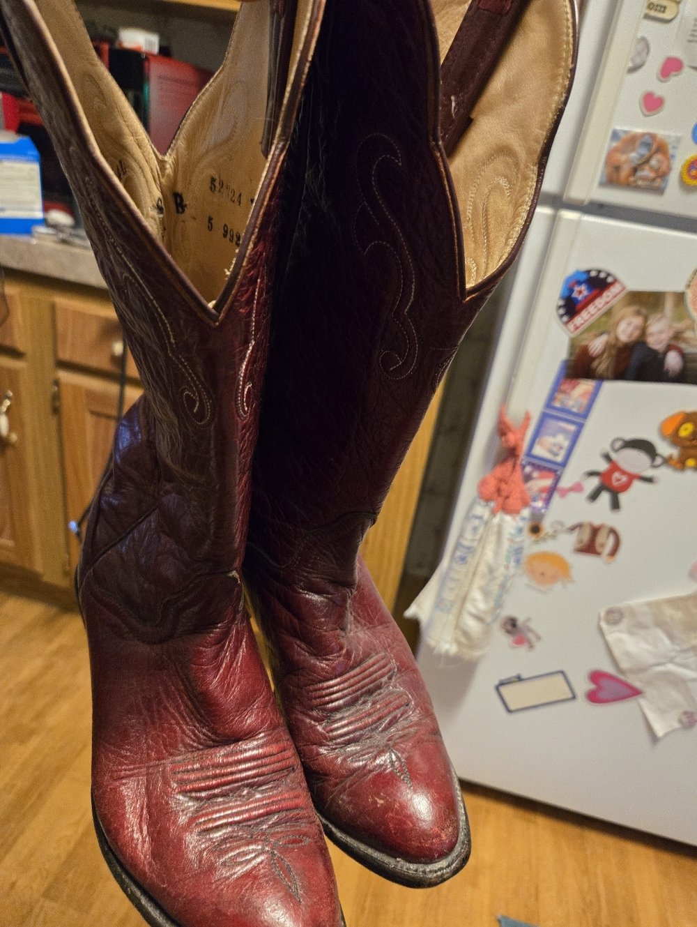 Vintage Burgundy REAL Leather Cowboy Boots
